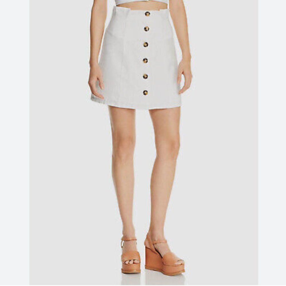 LUCY PARIS WHITE LAUREN PAPERBACK BROWN BUTTON FRONT MINI SKIRT - M